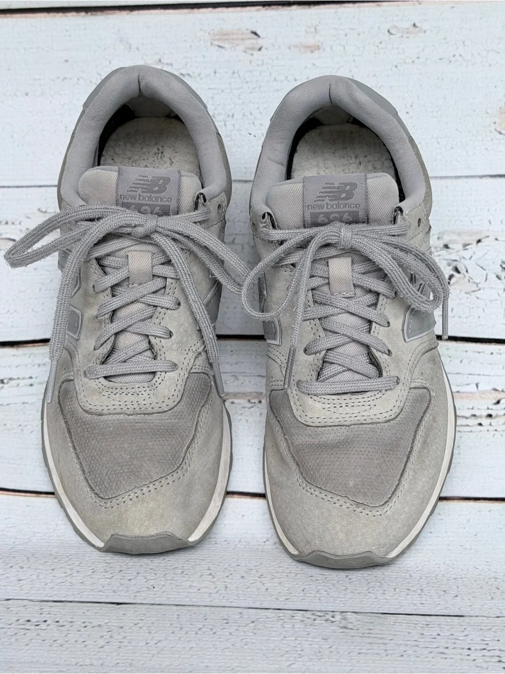 New Balance 696 Re-Engineered Gray Suede Sneakers - Size 8